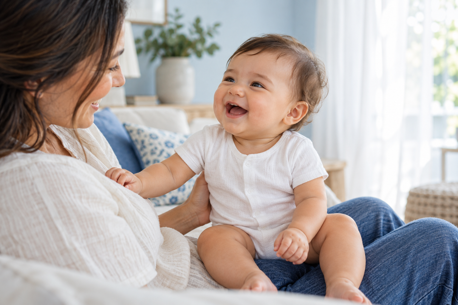 A parent sharing a happy moment with their baby